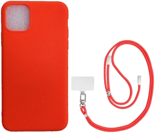 IPHONE 11 PRO SILKY SOFT TOUCH RUBBER CASE RED WITH ORANGE NECKCORD 100.316/100.0904