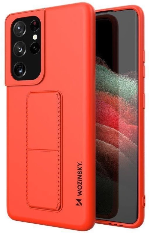 Wozinsky Kickstand Case Silicone Stand Cover for Samsung Galaxy S21 Ultra 5G Red