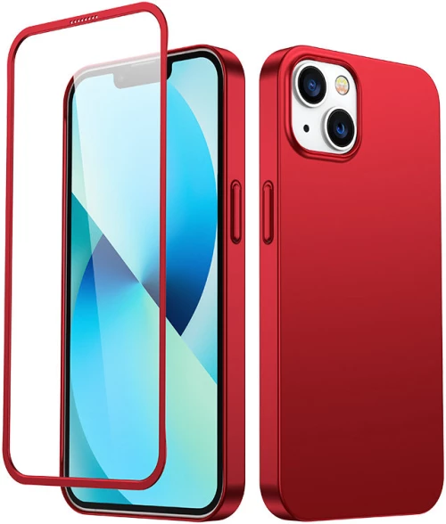 Joyroom 360 Full Case front and back cover for iPhone 13 + tempered glass screen protector red (JR-BP927 red)