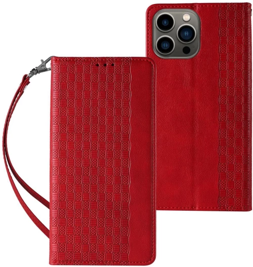 Magnet Strap Case Case for iPhone 13 Pro Max Pouch Wallet + Mini Lanyard Pendant Red