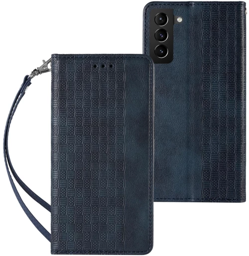 Magnet Strap Case Case for Samsung Galaxy S22 + (S22 Plus) Pouch Wallet + Mini Lanyard Pendant Blue