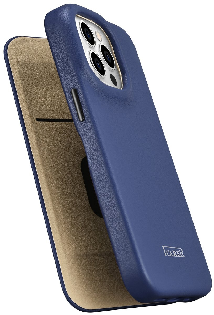 iCarer CE Premium Leather Folio Case iPhone 14 Pro Max Magnetic Flip Leather Folio Case MagSafe Blue (WMI14220716-BU)