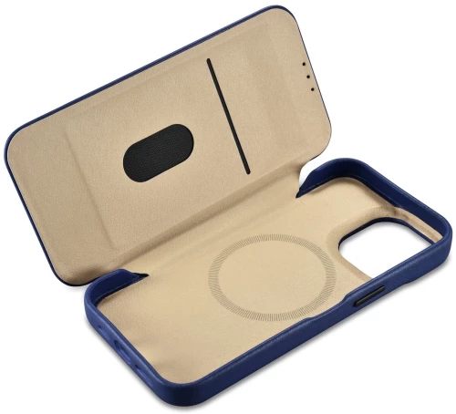 iCarer CE Premium Leather Folio Case iPhone 14 Pro Max Magnetic Flip Leather Folio Case MagSafe Blue (WMI14220716-BU)