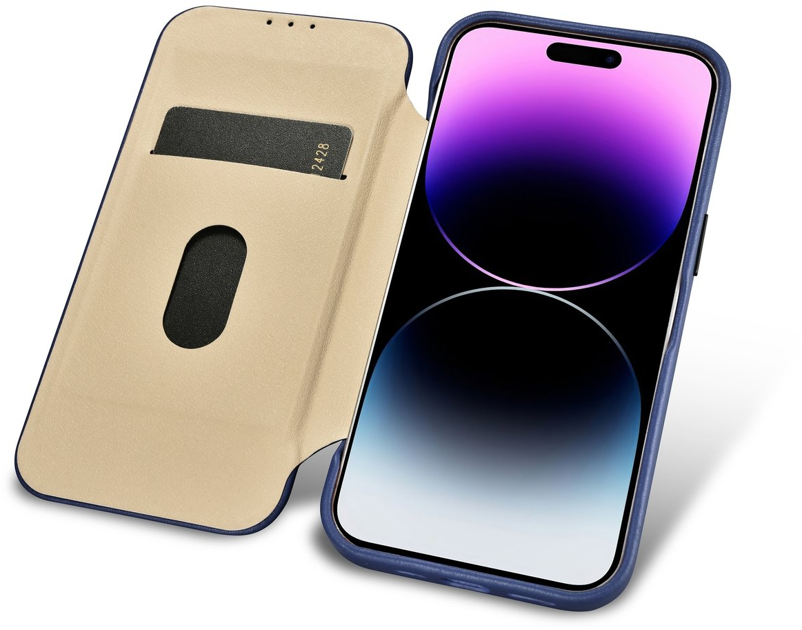 iCarer CE Premium Leather Folio Case iPhone 14 Pro Max Magnetic Flip Leather Folio Case MagSafe Blue (WMI14220716-BU)