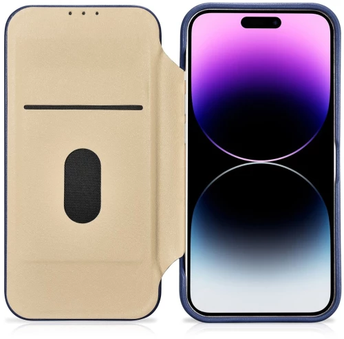 iCarer CE Premium Leather Folio Case iPhone 14 Pro Max Magnetic Flip Leather Folio Case MagSafe Blue (WMI14220716-BU)