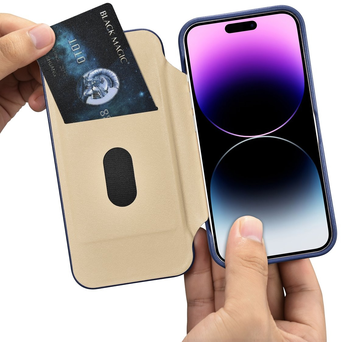 iCarer CE Premium Leather Folio Case iPhone 14 Pro Max Magnetic Flip Leather Folio Case MagSafe Blue (WMI14220716-BU)