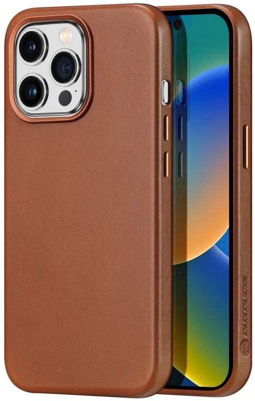 Dux Ducis Naples case for iPhone 14 Pro Max magnetic leather case MagSafe brown