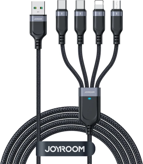 USB cable 4in1 USB-A - 2 x USB-C / Lightning / Micro for charging and data transmission 1.2m Joyroom S-1T4018A18 - black