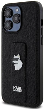Karl Lagerfeld Gripstand Saffiano Choupette Pins case for iPhone 13 Pro Max - black