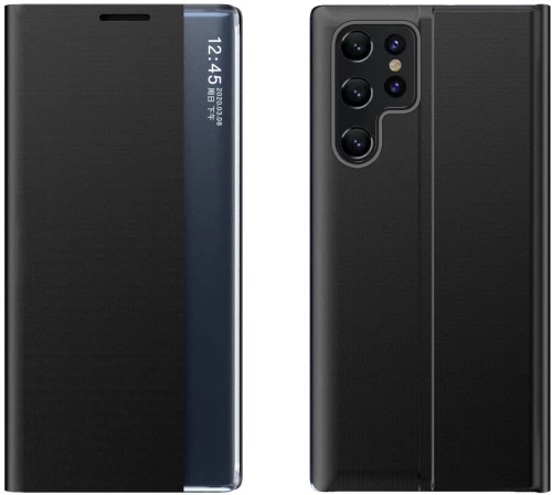 New Sleep View Case for Samsung S24 Ultra with flap - black