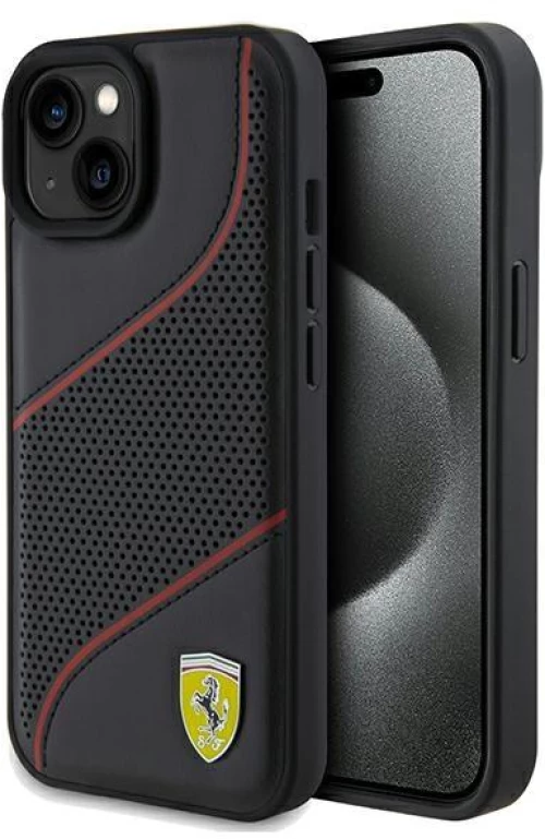 Ferrari Perforated Waves Metal Logo case for iPhone 15 / 14 / 13 - black