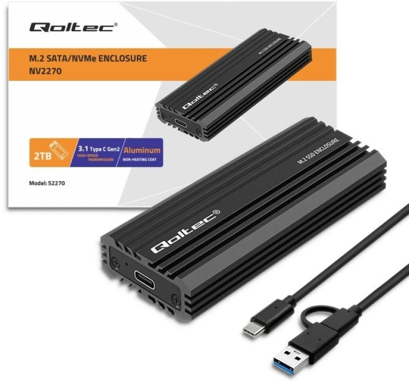 Qoltec 52270 NV2270 enclosure for drive M.2 SSD | SATA | NVMe | USB-C | 2TB