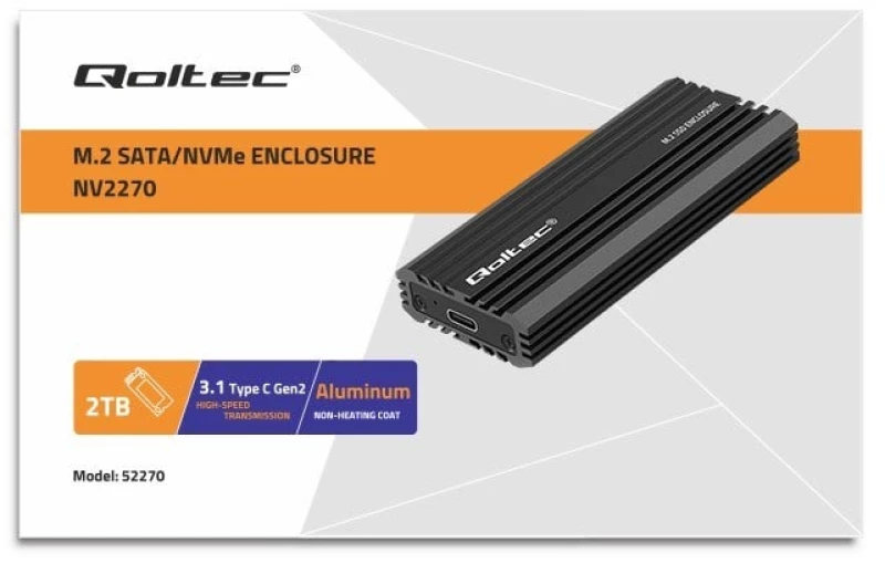 Qoltec 52270 NV2270 enclosure for drive M.2 SSD | SATA | NVMe | USB-C | 2TB