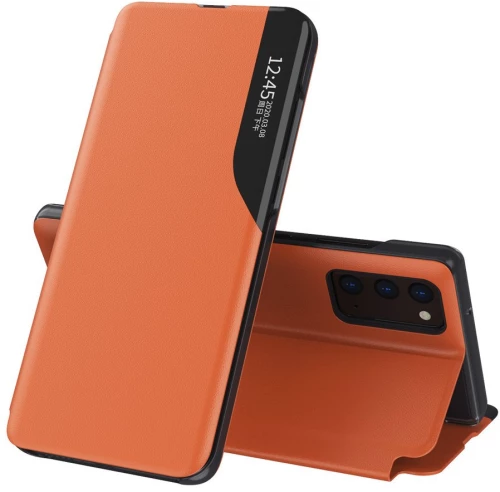 Eco Leather View Case elegant bookcase type case with kickstand for Samsung Galaxy A72 4G orange