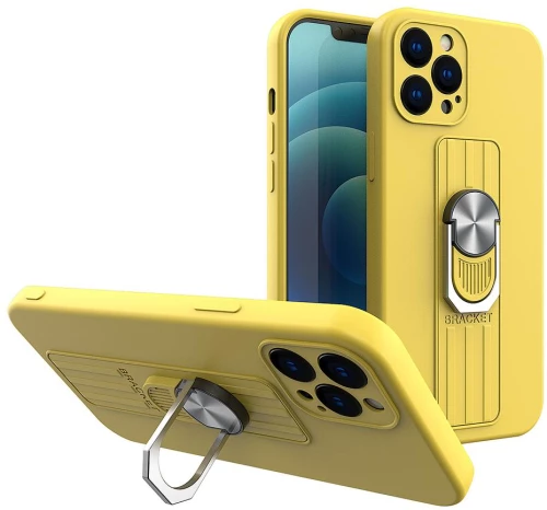 Ring Case silicone case with finger grip and stand for iPhone 11 Pro yellow