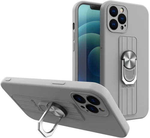 Ring Case silicone case with finger grip and stand for Samsung Galaxy A72 4G silver