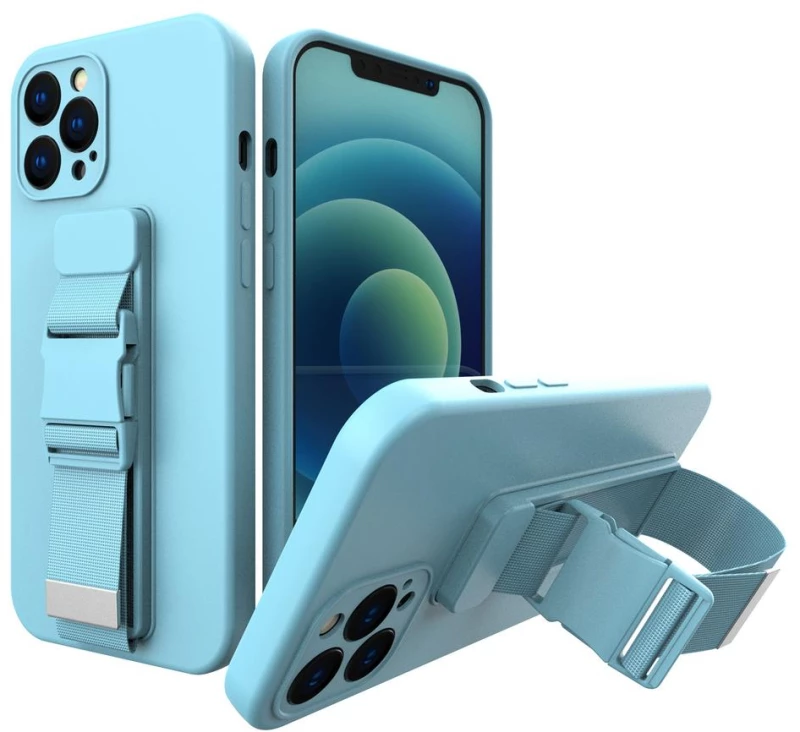 Rope case gel TPU airbag case cover with lanyard for iPhone 13 Pro blue
