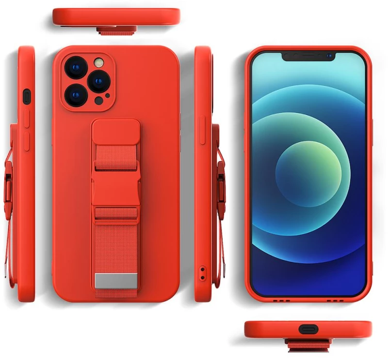 Rope case gel TPU airbag case cover with lanyard for iPhone 13 Pro blue