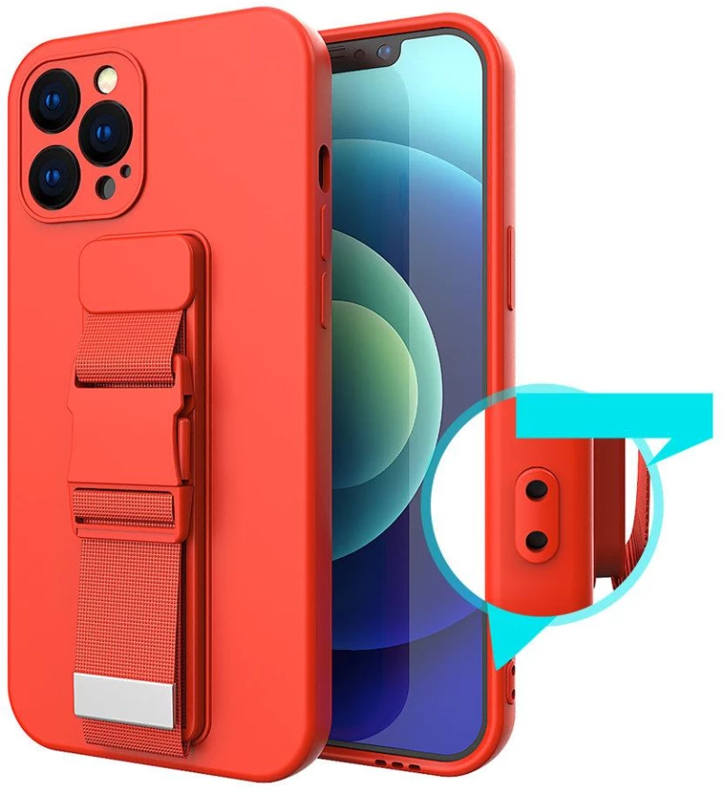 Rope case gel TPU airbag case cover with lanyard for iPhone 13 Pro blue