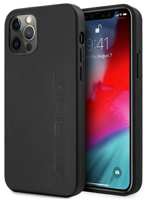 AMG AMHCP12LDOLBK iPhone 12 Pro Max 6,7" black hardcase Leather Hot Stamped