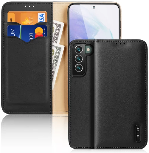 Dux Ducis Hivo Leather Flip Cover Genuine Leather Wallet For Cards And Documents Samsung Galaxy S22 + (S22 Plus) Black