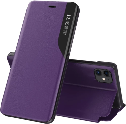 Eco Leather View Case elegant bookcase type case with kickstand for iPhone 13 mini purple