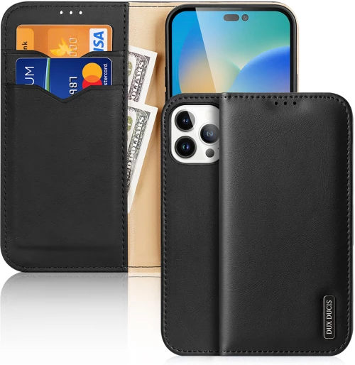 Dux Ducis Hivo Leather Flip Cover Genuine Leather Wallet for Cards and Documents iPhone 14 Pro Max Black