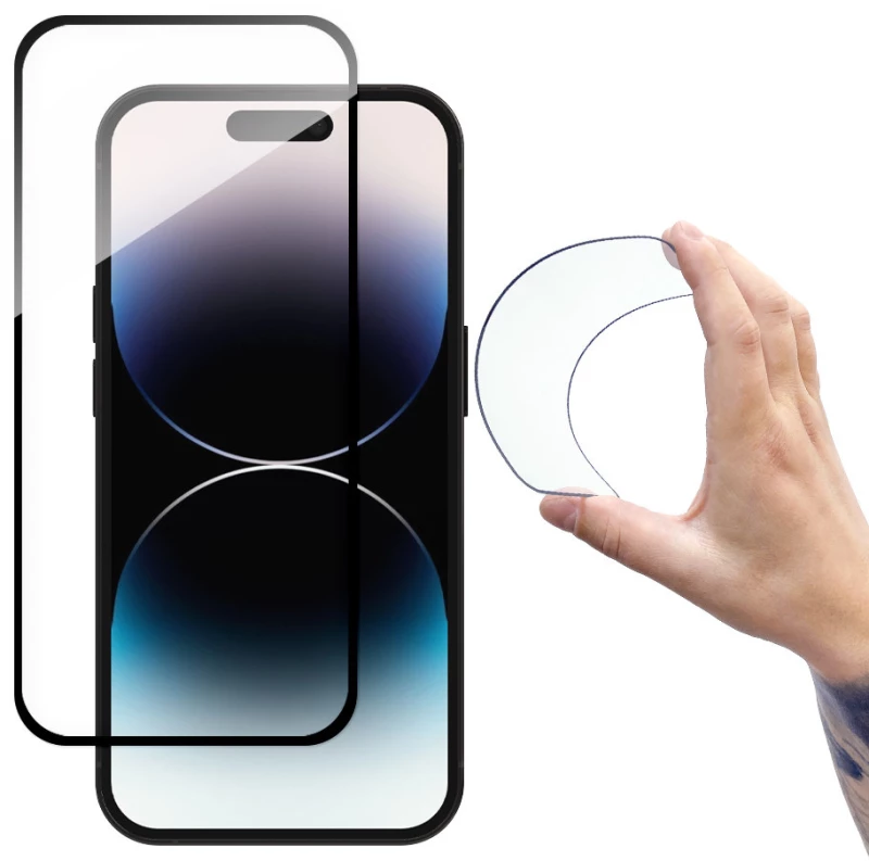 Wozinsky Full Cover Flexi Nano Glass tempered glass for iPhone 14 Pro flexible with a black frame