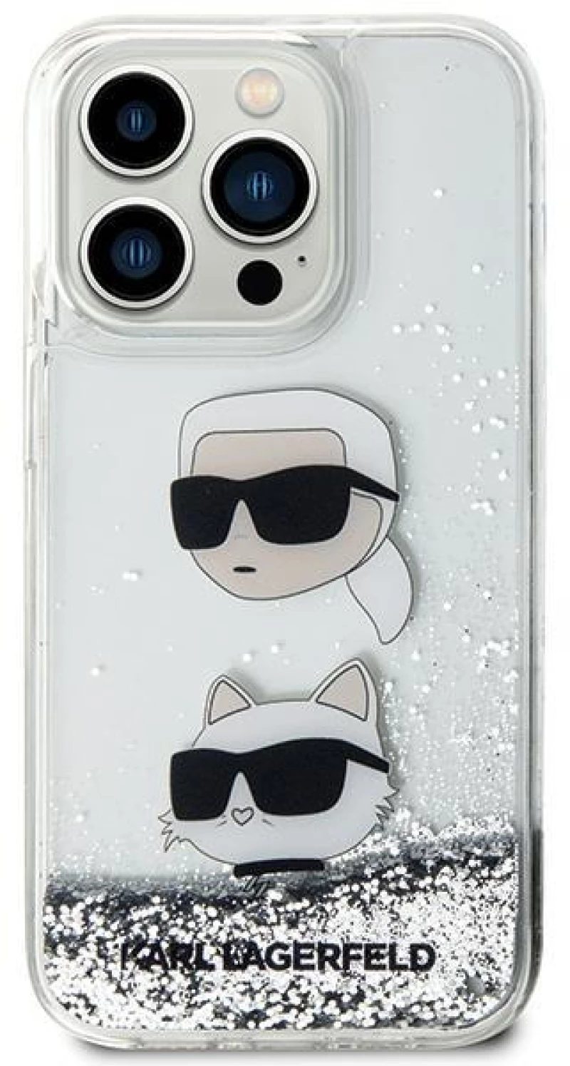 Karl Lagerfeld KLHCP14XLDHKCNS case for iPhone 14 Pro Max 6.7" - silver Liquid Glitter Karl&Choupette Heads