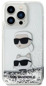 Karl Lagerfeld KLHCP14XLDHKCNS case for iPhone 14 Pro Max 6.7" - silver Liquid Glitter Karl&Choupette Heads