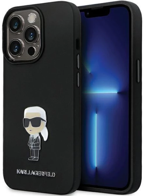 Karl Lagerfeld KLHCP14LSMHKNPK case for iPhone 14 Pro - black Silicone Ikonik Metal Pin