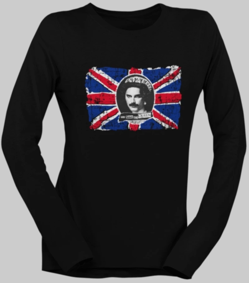 Freddie Mercury God Save The Queen μακρυμάνικο w T-Shirt - BLACK
