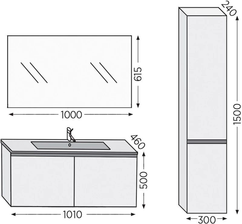 Έπιπλο Μπάνιου Furnibath Madrid 100C Royal Grey Βάση,Νιπτήρας,Καθρέφτης(5MD100CGR)