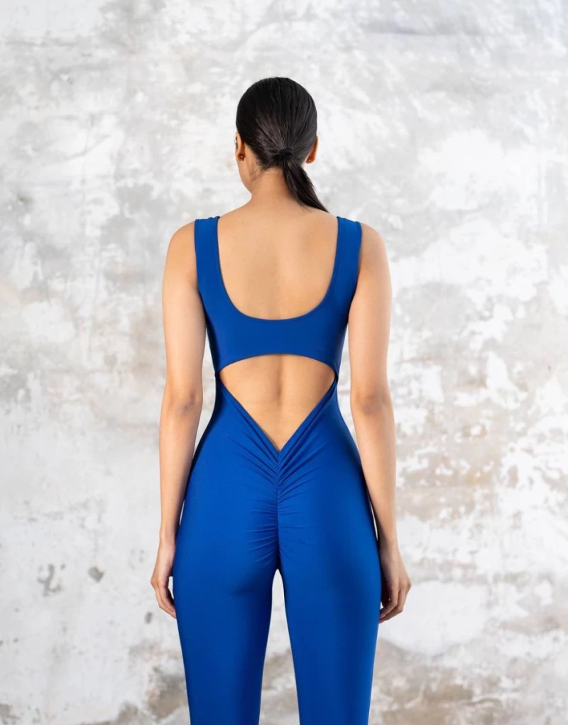 Jumpsuit Push-Up και Σμίλευσης με Σούρα Q-819 Blue