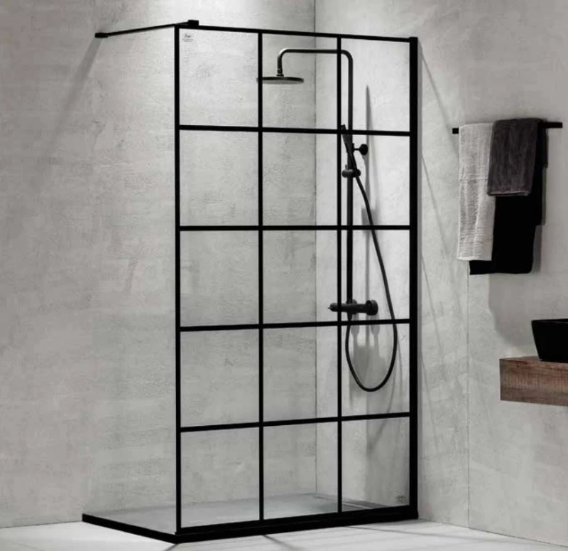 Σταθερό Διαχωριστικό Πάνελ Ντουζιέρας Devon Iwis Walk-In Decor Black matt  Clean Glass 90 x 200 cm