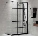 Σταθερό Διαχωριστικό Πάνελ Ντουζιέρας Devon Iwis Walk-In Decor Black matt  Clean Glass 90 x 200 cm