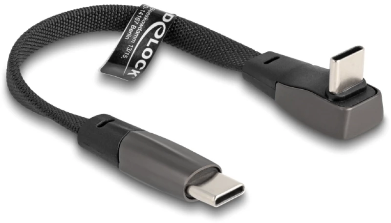 DELOCK καλώδιο USB-C 80750  60W  flat  γωνιακό  480 Mbps  14cm  μαύρο