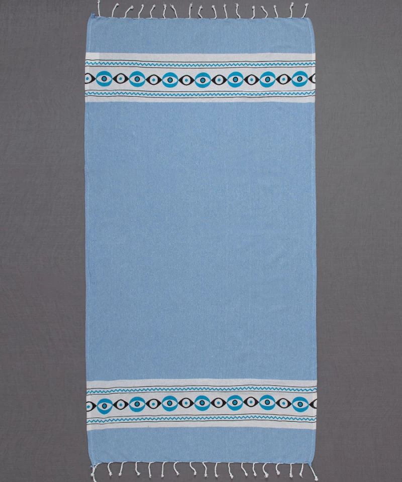 Pestemal με πετσέτα nkp707 (90cm x 180cm) σιέλ - -