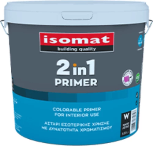 Isomat 2-IN-1 Primer Αστάρι εσωτερικής χρήσης με δυνατότητα χρωματισμού Λευκό 9Lit