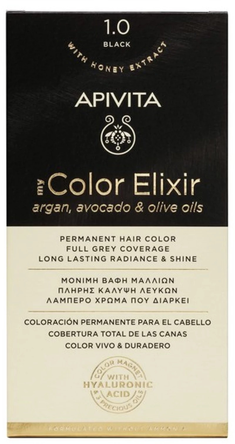 Apivita My Color Elixir Μόνιμη Βαφή Μαλλιών Χωρίς Αμμωνία - 1.0 Φυσικό Μαύρο