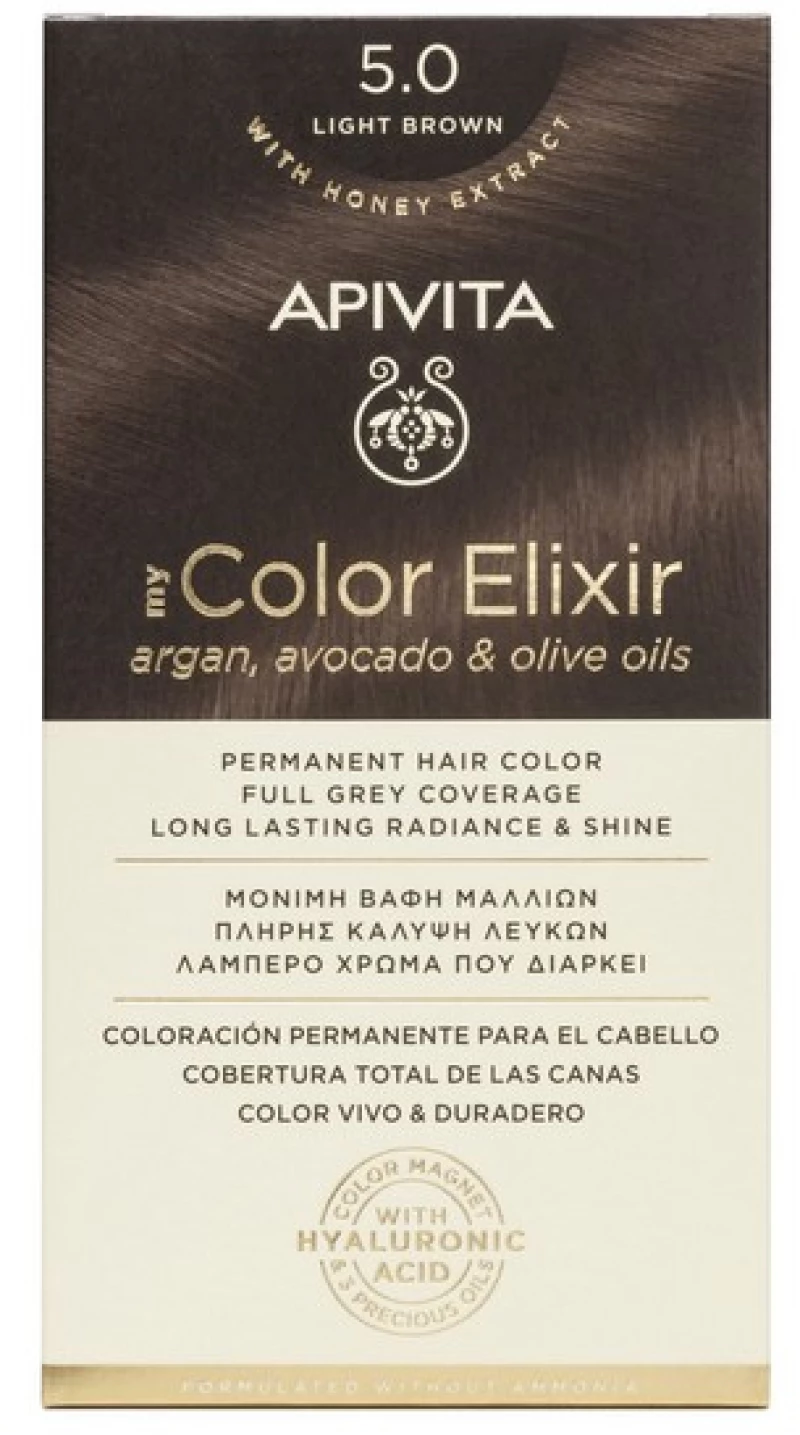 Apivita My Color Elixir Μόνιμη Βαφή Μαλλιών Χωρίς Αμμωνία - 5.0 Καστανό Ανοιχτό