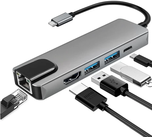 NSP N18 5 IN 1 USB-C HUB TYPE C TO USB 3.0/RJ45 1000Mbps/PD 60W/USB 3.0 X2/ HDMI 4K ALU GREY
