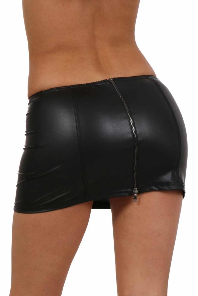 Wetlook 1 zip Miniskirt Black