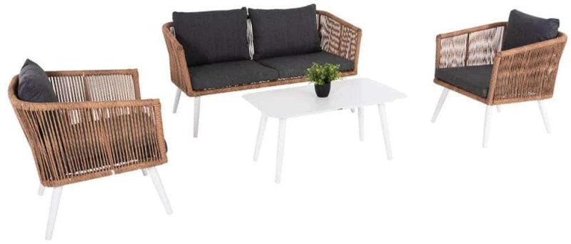 Σαλόνι Κήπου (Σετ 4Τμχ) Freja HM6057.01 Με Μαξιλάρια White-Beige-Grey 4 Θέσεων