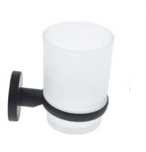 Επιτοίχια Γυάλινη Ποτηροθήκη Μπάνιου με Μαύρη Ματ Βάση 26480