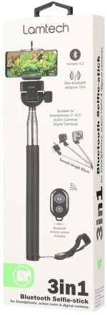 LAMTECH 3IN1 BLUETOOTH SELFIE-STICK FOR SMARTPHONES, ACTION CAMERAS AND DIGITAL CAMERAS