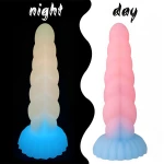 Neon Φωσφοριζέ Ρεαλιστικό Dildo 22cm Σιλικόνης με Ραβδώσεις Ανάγλυφο