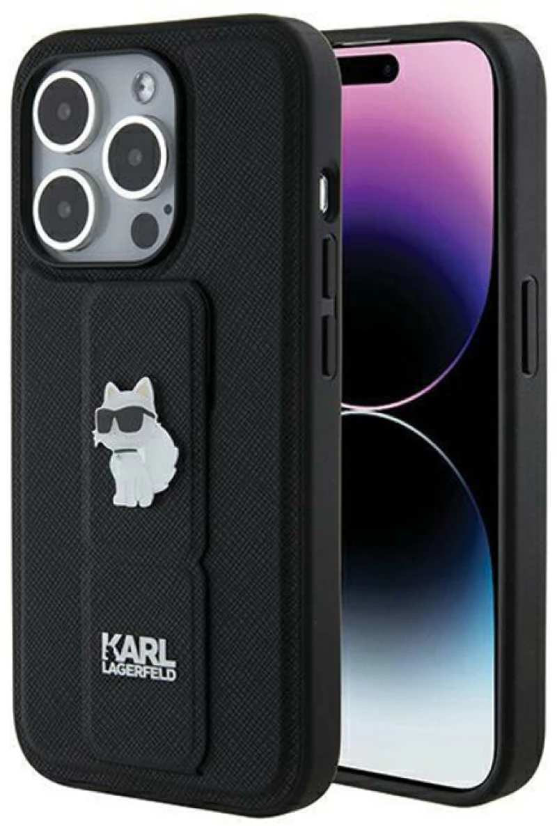 Karl Lagerfeld Gripstand Saffiano Choupette Pins - iPhone 14 Pro Max Case (black)