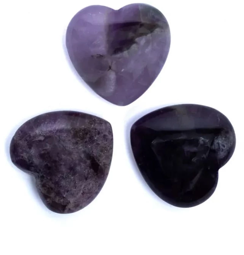 Ημιπολύτιμος Λίθος Αμέθυστου Heart Worry Stone σε σχήμα Καρδιάς