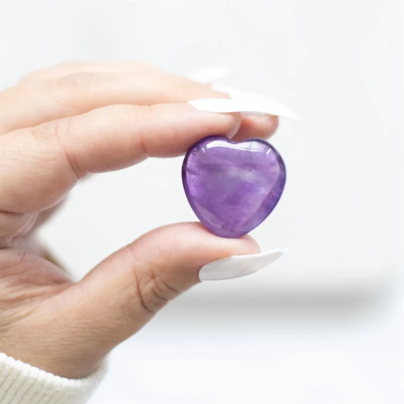 Ημιπολύτιμος Λίθος Αμέθυστου Heart Worry Stone σε σχήμα Καρδιάς